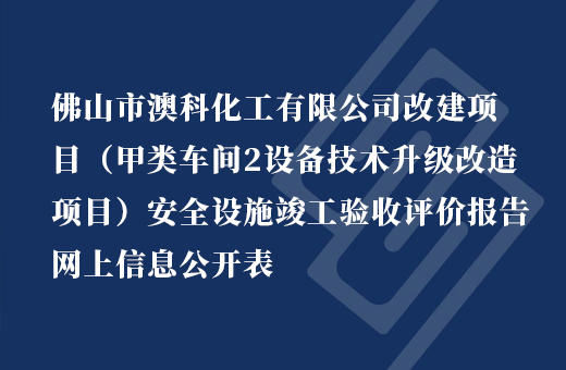 佛山市澳科化工有限公司改建项目（甲类车间2设备技术升级改造项目）