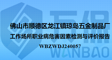 佛山市顺德区龙江镇琼岛五金制品厂工作场所职业病危害因素检测与评价报告