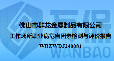佛山市群龙金属制品有限公司工作场所职业病危害因素检测与评价报告