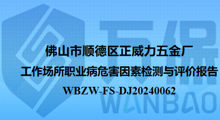佛山市顺德区正威力五金厂工作场所职业病危害因素检测与评价报告