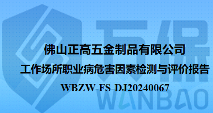 佛山正高五金制品有限公司工作场所职业病危害因素检测与评价报告