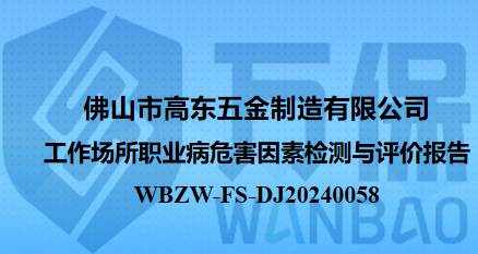 佛山市高东五金制造有限公司工作场所职业病危害因素检测与评价报告