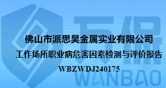 佛山市派思昊金属实业有限公司工作场所职业病危害因素检测与评价报告