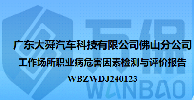 广东大舜汽车科技有限公司佛山分公司工作场所职业病危害因素检测与评价报告