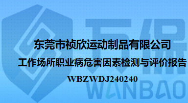 东莞市祯欣运动制品有限公司工作场所职业病危害因素检测与评价报告